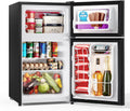 Tehanld Double Door Refrigerator with Freezer, 3.55 Cu.Ft, Small Fridge with Freezer, 7 Settings Temperature Adjustable, Mini Refrigerator for Office and Apartment Bedroom Dorm(3.55 Cu.Ft, Black)