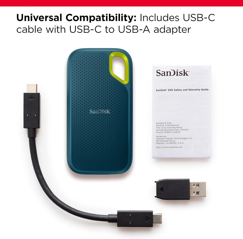 SANDISK 1TB Extreme Portable SSD (Old Model) - Up to 1050MB/s, USB-C, USB 3.2 Gen 2, IP65 Water and dust Resistance, Updated Firmware, Monterey - External Solid State Drive - SDSSDE61-1T00-G25M