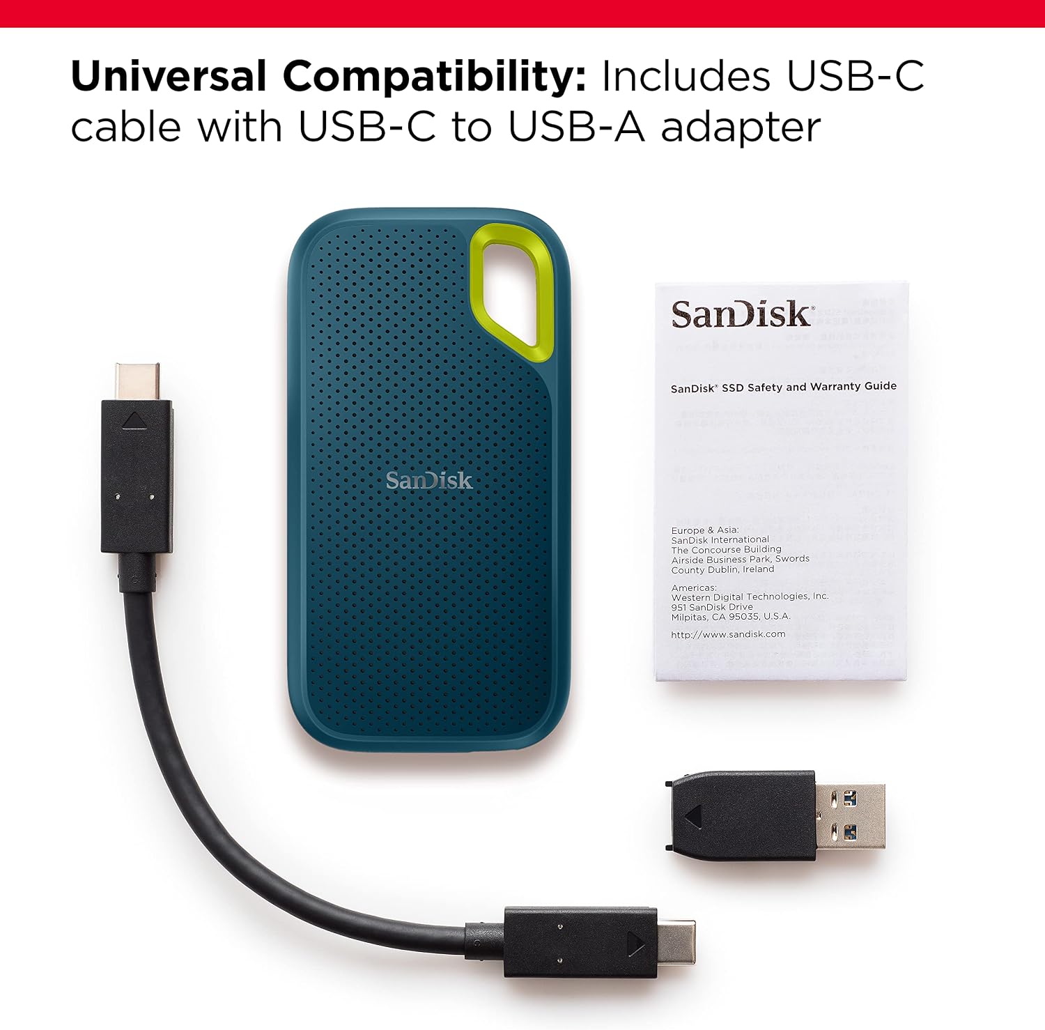 SANDISK 1TB Extreme Portable SSD (Old Model) - Up to 1050MB/s, USB-C, USB 3.2 Gen 2, IP65 Water and dust Resistance, Updated Firmware, Monterey - External Solid State Drive - SDSSDE61-1T00-G25M