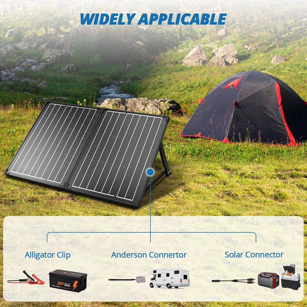 ACOPOWER 100Watt 12 Volt Portable Solar Panel with Waterproof 20A Charger Controller Foldable Solar Panel Kit Monocrystalline for Camping, RV, Black