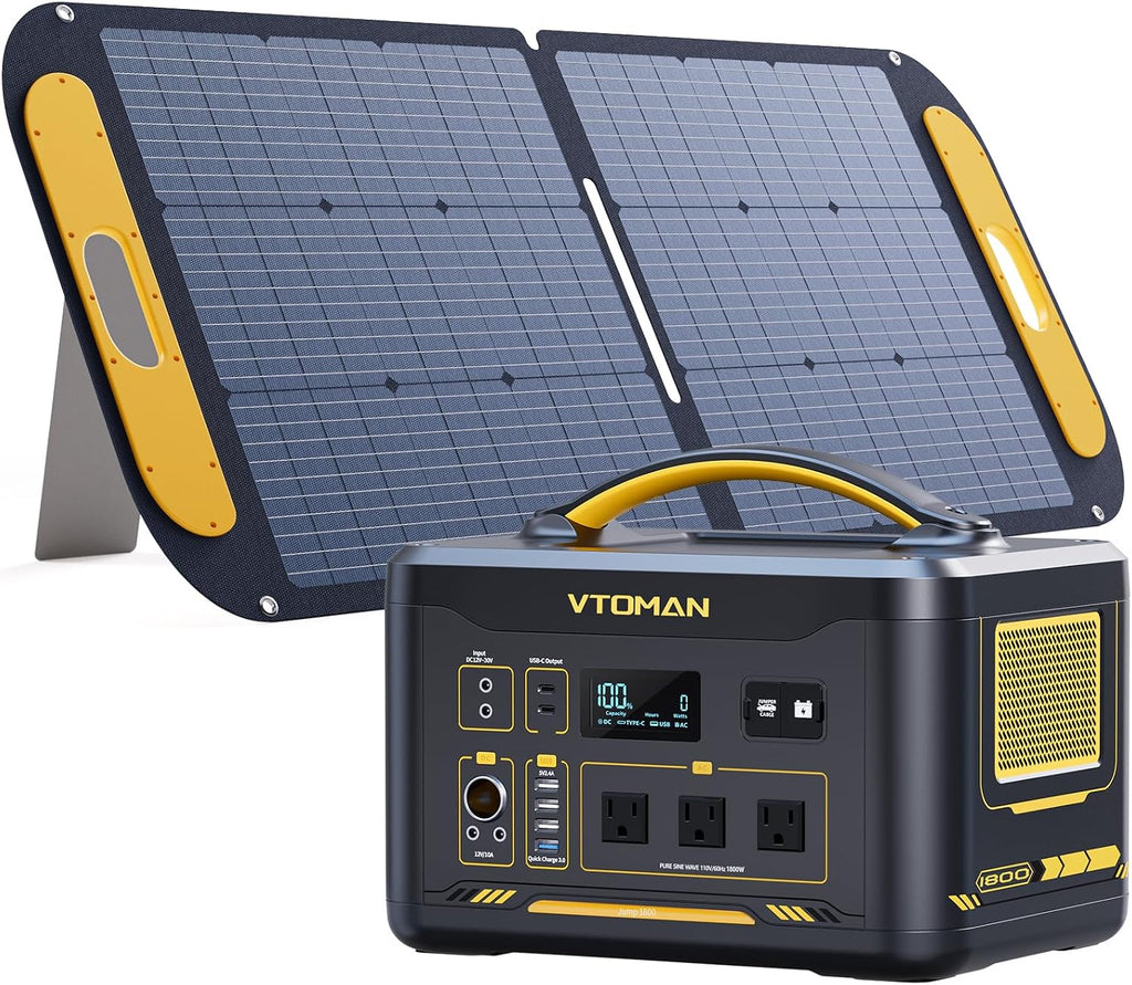 VTOMAN Jump 1800 Portable Power Station with 110W Solar Panel, 1548Wh LFP Battery 1800W AC Outlets (3600W Peak) /100W USB-C Output Fast Charge, Large Solar Generator for for Outdoor, Camping, Backup