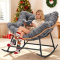 Youtanic Outdoor Rocking Chair, Oversized Papasan Reading Chair Indoor with Thick Cushion, Comfy Rattan Rocker Egg Chair for Patio, Garden, Balcony, Lawn, Backyard, Bedroom, up to 450lbs, Dark Gray