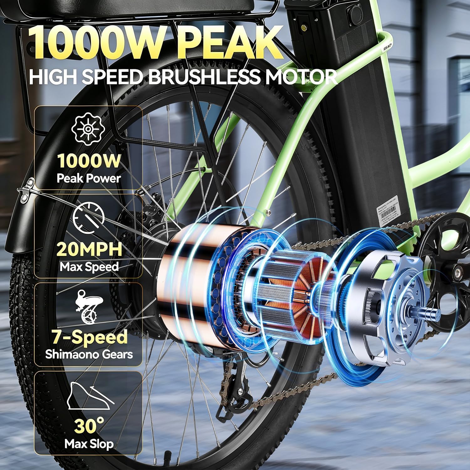 ZNH 24' Electric Bike for Adults with Peak 1000W Motor & 48V 940.8 Wh Removable Battery, Up to 90Miles 23+ MPH Step Thru Electric Bicycle, Commuter E Bikes with 7-Speed, UL 2849 Certified