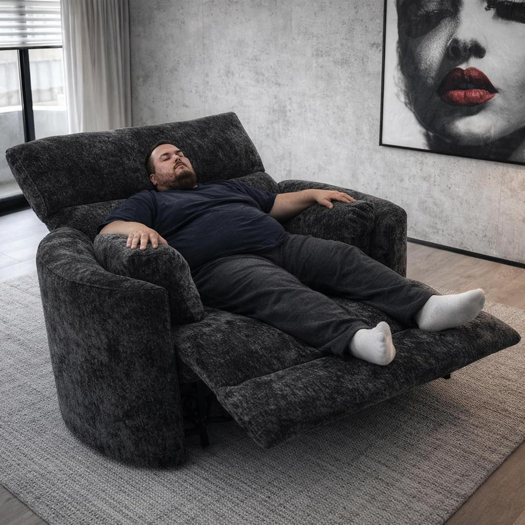 450lbs Oversized Power Recliner Chair for Big and Tall Adults, 52' Extra Wide Electric Recliner with USB & Type-C Ports, Chenille Fabric Single Sofa Chair for Living Room & Bedroom, Black