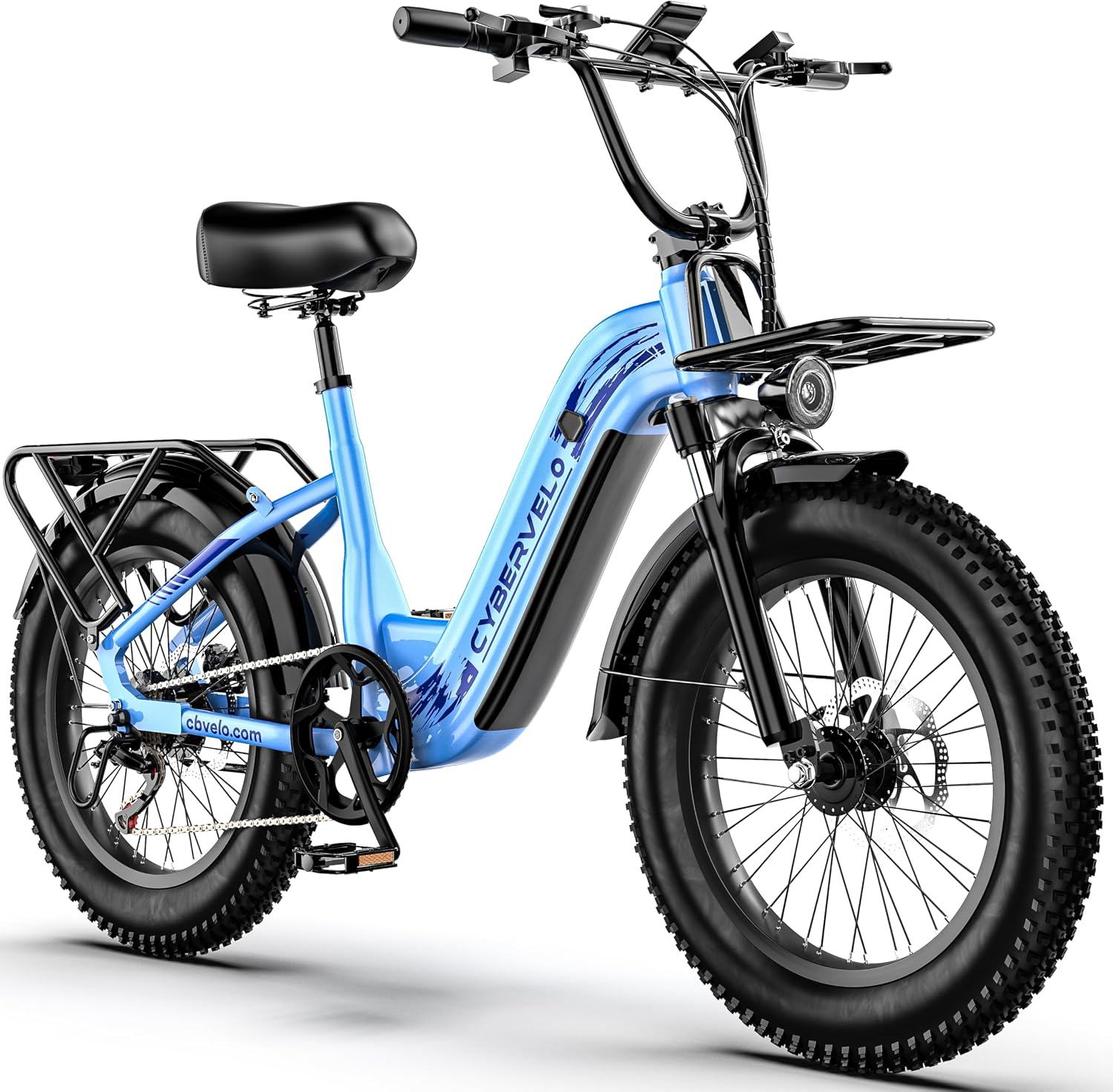 Cybervelo 1500W Motor Peak Electric Bike for Adults and Teenagers, 48V 20AH Removable Battery Step Thru EBike, 30+MPH, 80 Miles Max Range, 20' Fat Tire Adult Electric Bicycles for 7 Speed