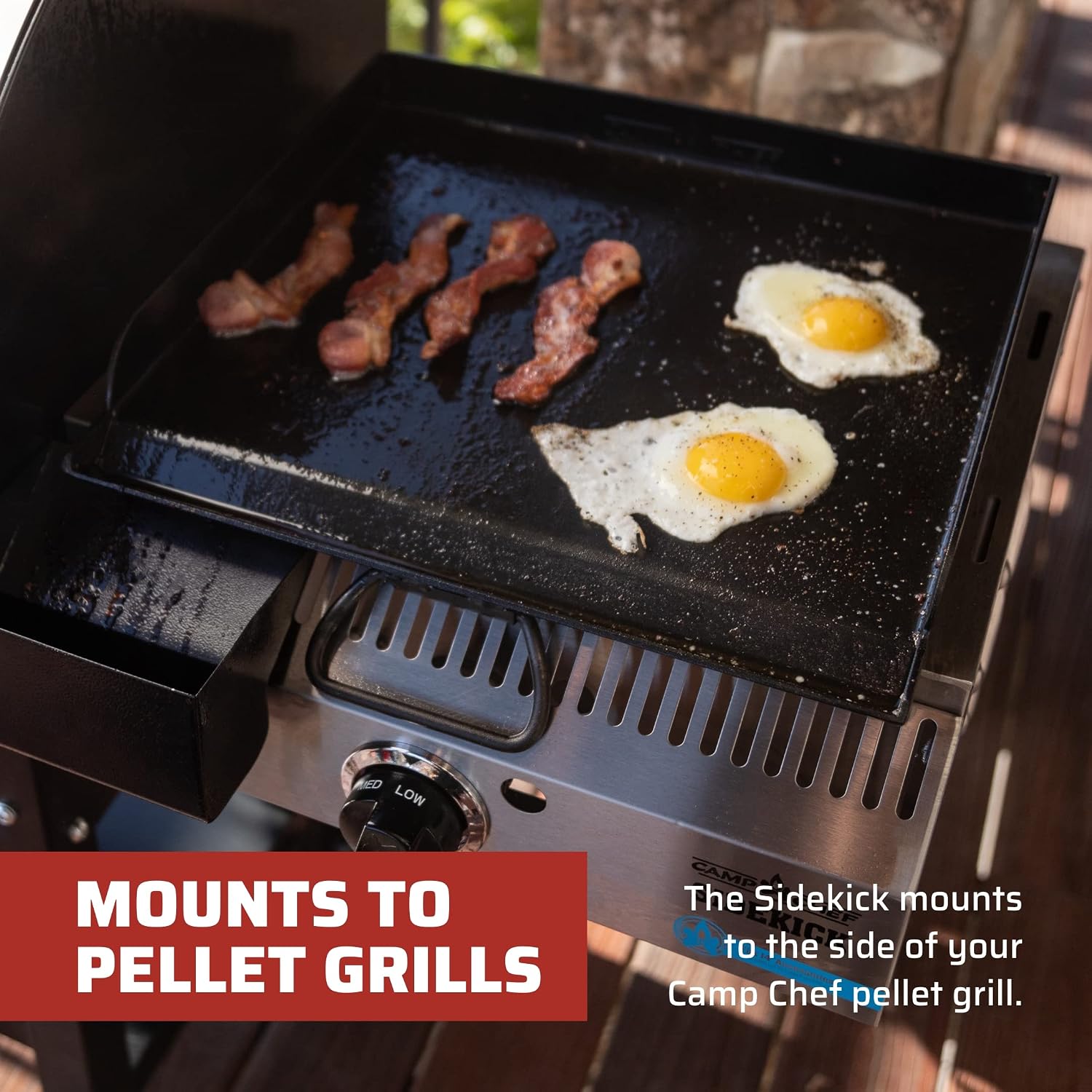 Camp Chef Sidekick Grill Accessory, Flat Top Griddle included, 14' cooking system compatible, Stainless/Black