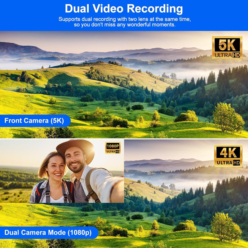 Camcorder Video Camera 5K 56MP - Dual Lens Vlogging Camera for YouTube with Night Vision 16X Digital Zoom 3' 270° Flip Touchscreen, 64GB Card, Microphone, Remote - Video Recorder for Content Creators