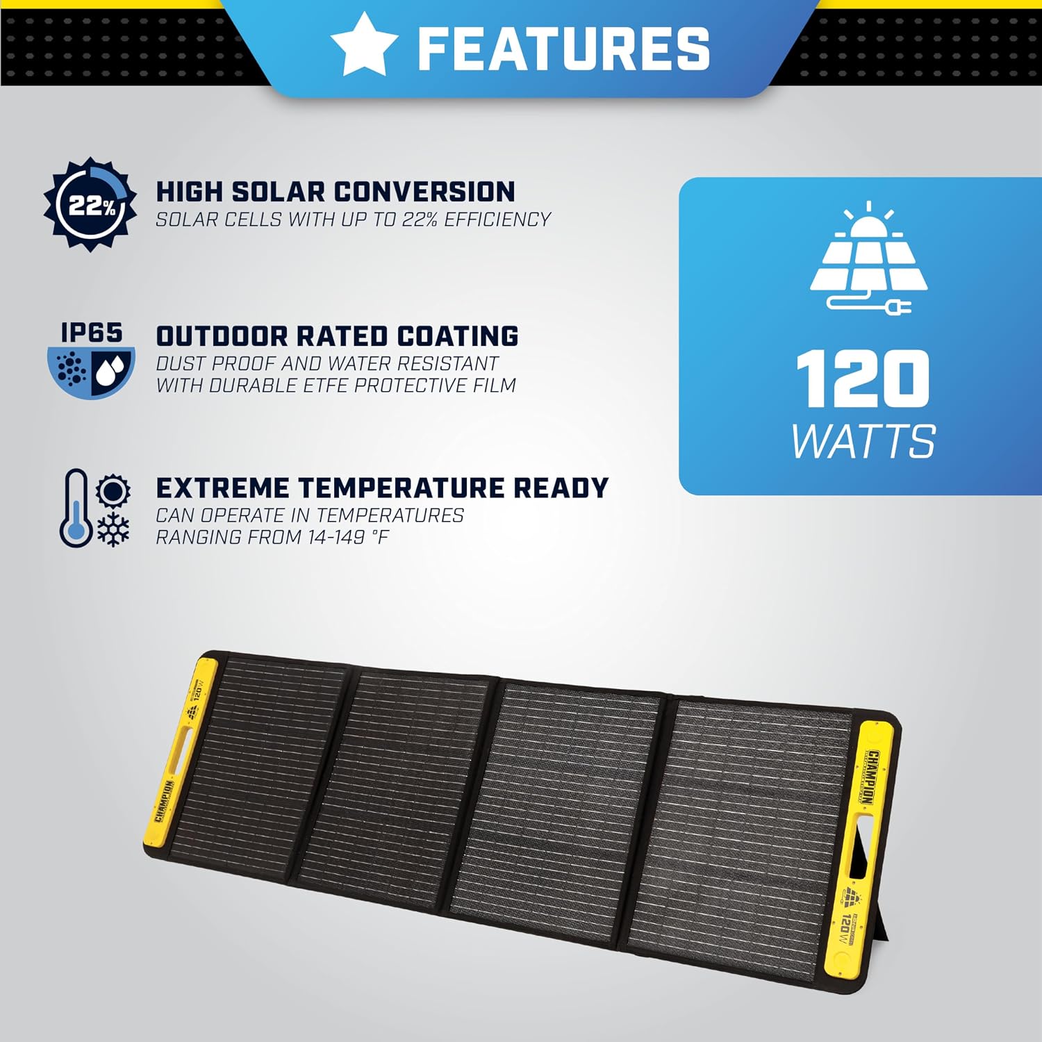 Champion Power Equipment 201246 120-Watt Portable Foldable Solar Panels with Extension Cable and Kickstand