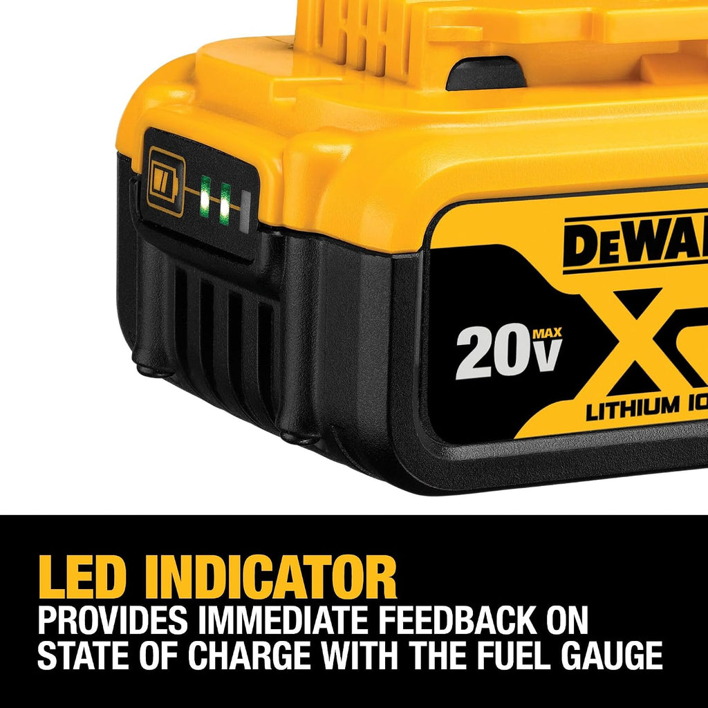 DEWALT 20V MAX Lithium Ion Battery, 2 Ah and 4 Ah, 4-Pack, Fuel Gauge LED Charge Indicators (DCB324-4)