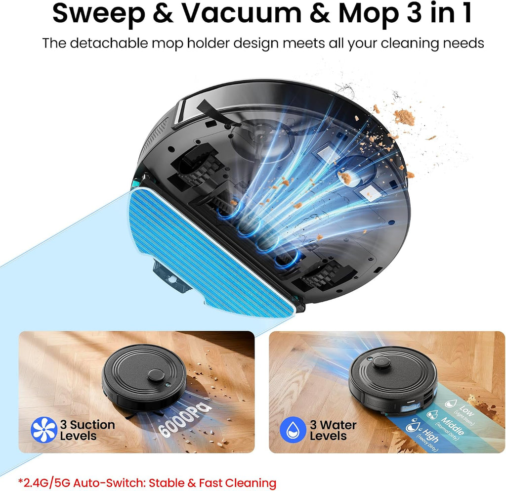 Lefant LiDAR Robot Vacuum Cleaner, 75 Day Self Emptying Robotic Vacuum and Mop,Multi-Floor Mapping，Roller Brush for Carpe， M2 Plus Black