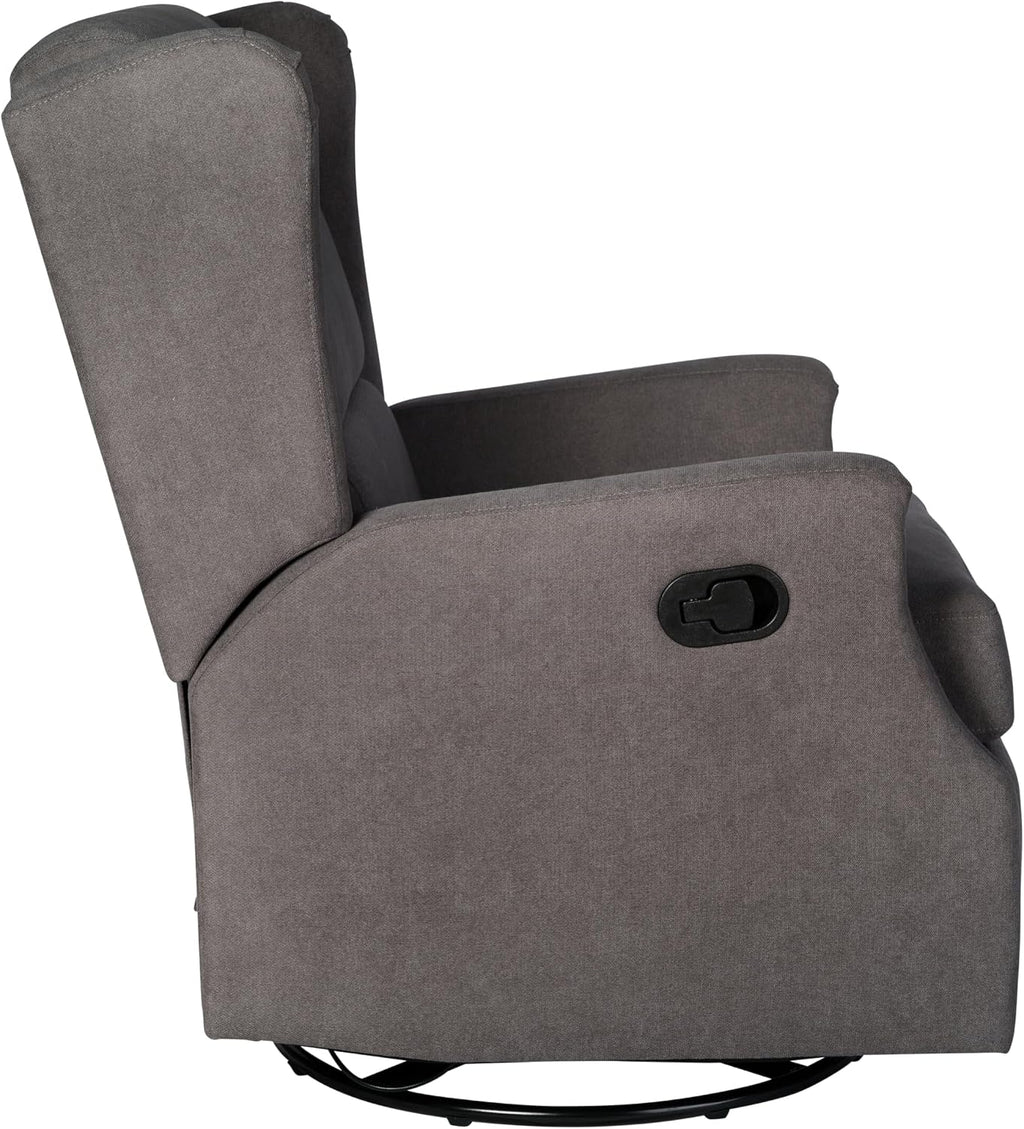 Flash Furniture Omma Swivel Glider Rocking Recliner, Manual Wingback Recliner with 360 Degree Swivel, for Living Room, Bedroom, or Nursery, Upholstered, Dark Gray