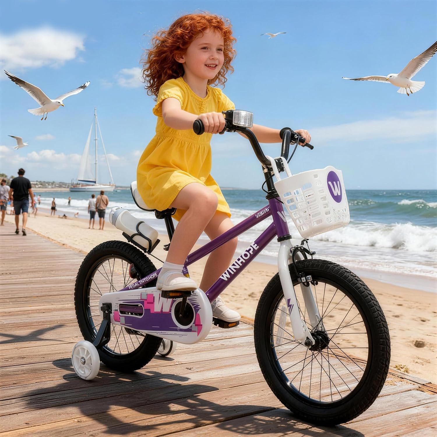 WinHope Kids Bike, 12 14 16 18 Inch Children Bicycle with Light up Training Wheels and Dual Brakes, Toddler Bike for Beginner with Adjustable Seat and Headlebar for Boys Girls 2-9, Multiple Colors