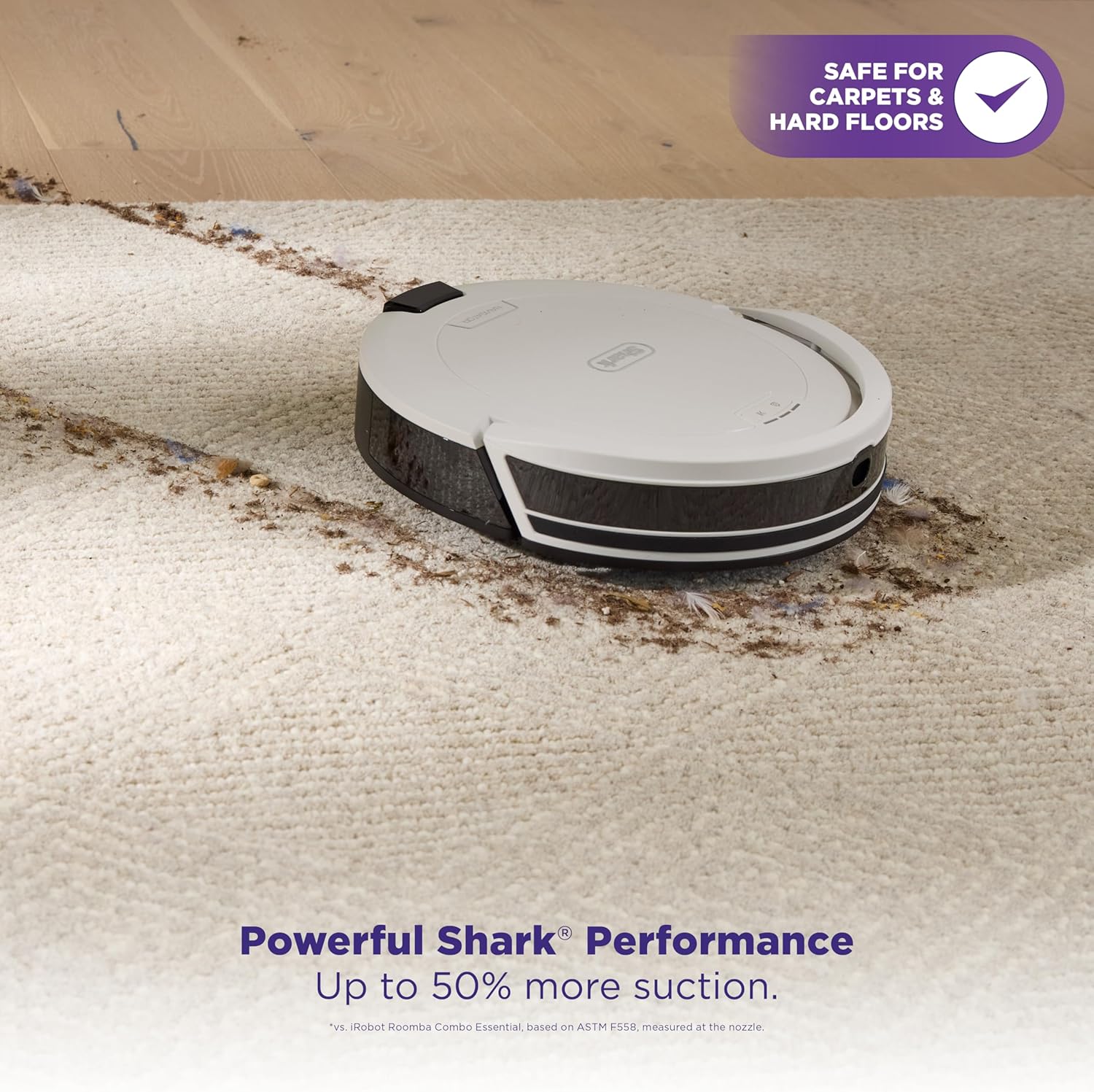 Shark Navigator Robot Vacuum with SmartPath Navigation and Self-Cleaning Brushroll, Powerful Suction, for Carpets & Hard Floors, White, AV2120