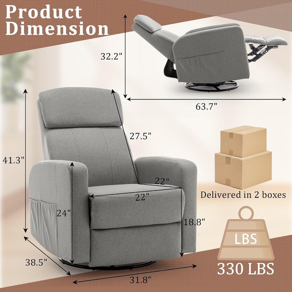 Korser Power Swivel Recliner Chairs for Adults, Electric Glider Rocking Chair Nursery, Glider Recliner Nursery Chair with Classified Side Pocket, Nursery Rocking Chairs with USB and Type-C Ports