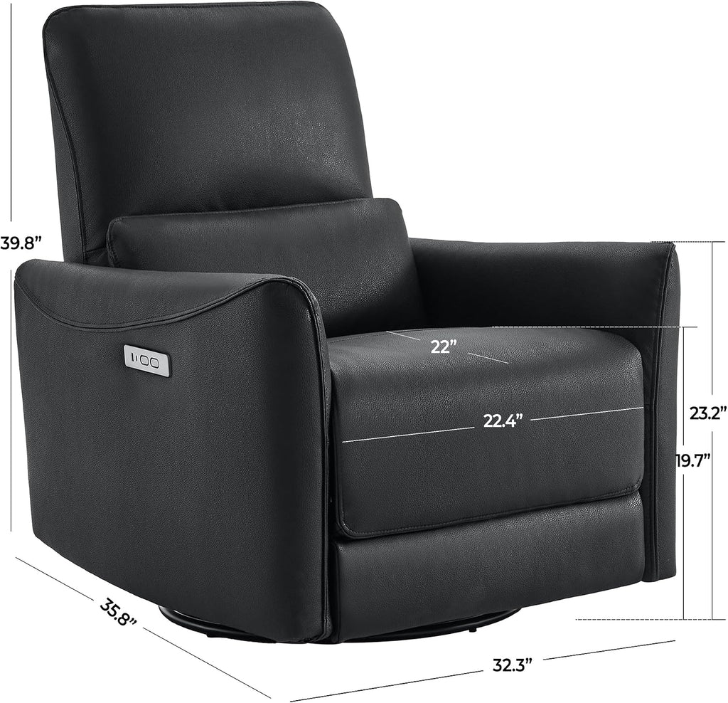 CHITA Power Recliner Chair Swivel Glider, FSC Certified Upholstered Faux Leather Living Room Nursery Reclining Sofa Chair with Lumbar Support, Black