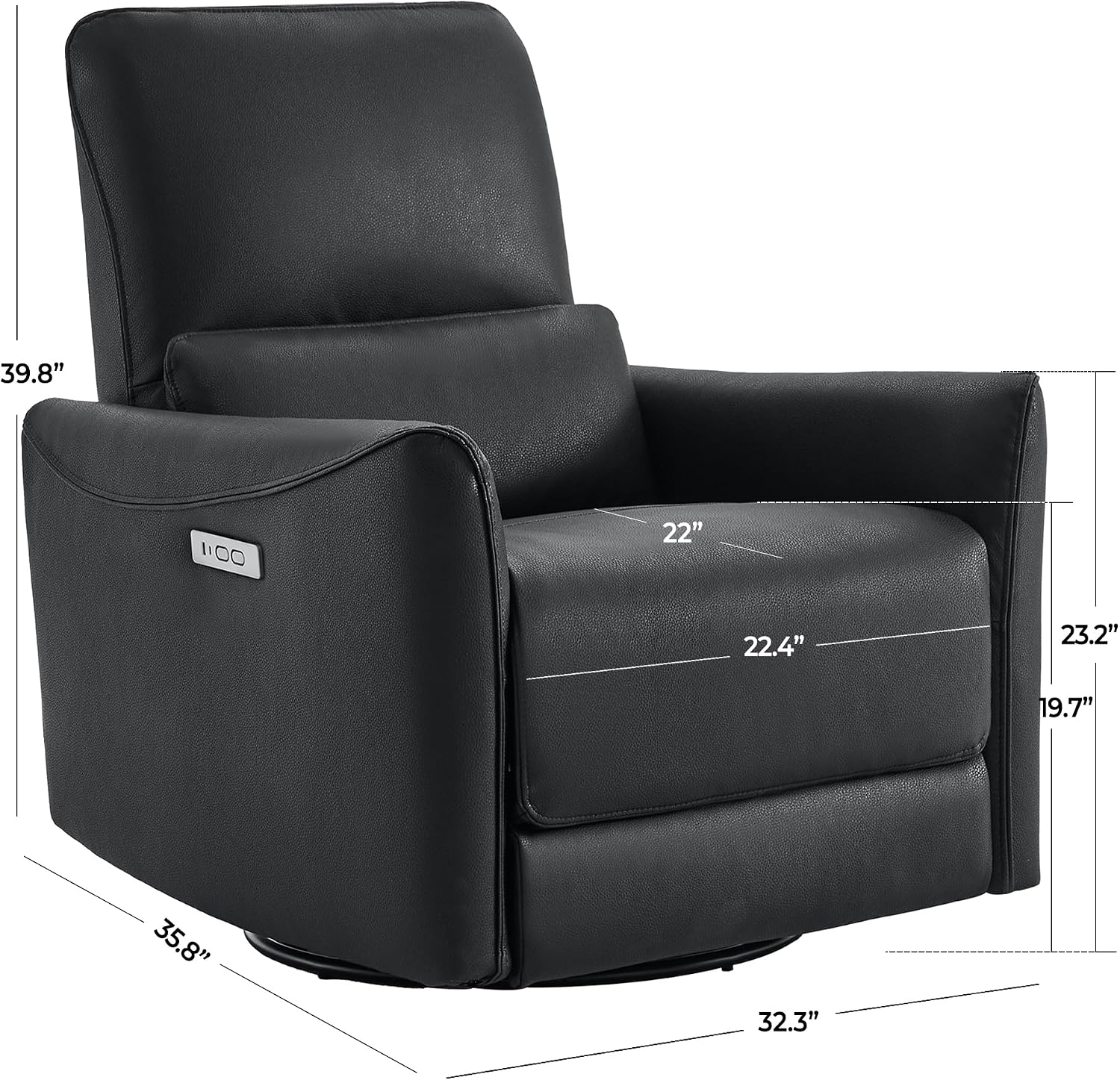 CHITA Power Recliner Chair Swivel Glider, FSC Certified Upholstered Faux Leather Living Room Nursery Reclining Sofa Chair with Lumbar Support, Black