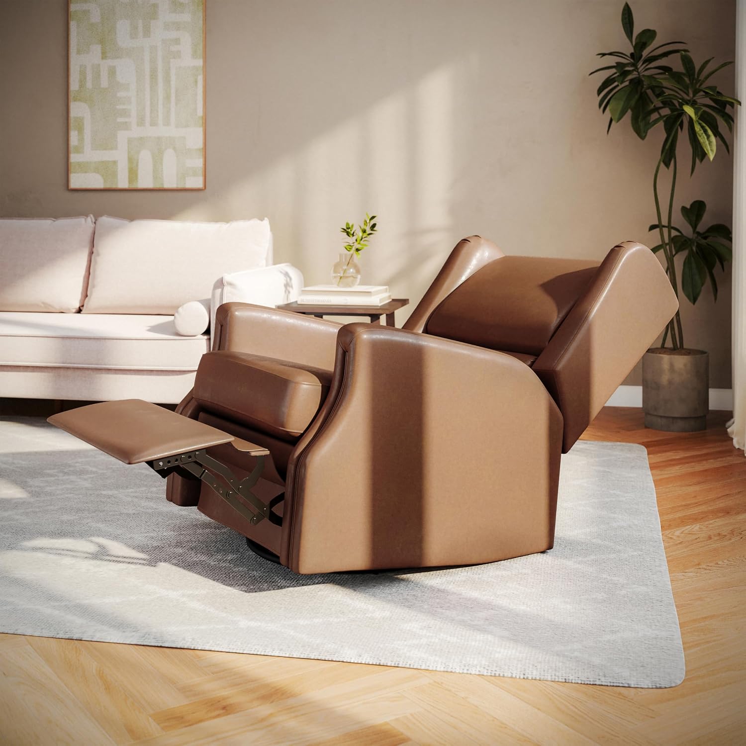 Flash Furniture Omma Swivel Glider Rocking Recliner, Manual Wingback Recliner with 360 Degree Swivel, for Living Room, Bedroom, or Nursery, Cognac LeatherSoft