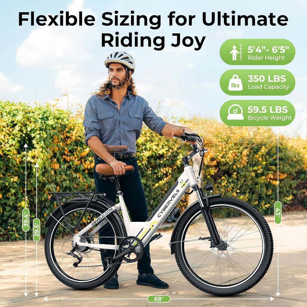 Cybervelo 750W Peak Electric Bike for Adults,up 80 Miles 25AH Removable Battery Ebike, 26' Electric E Bike with 7-Speed,Adult Electric Bicycles for Commute Beach Snow Man Womens All Terrain