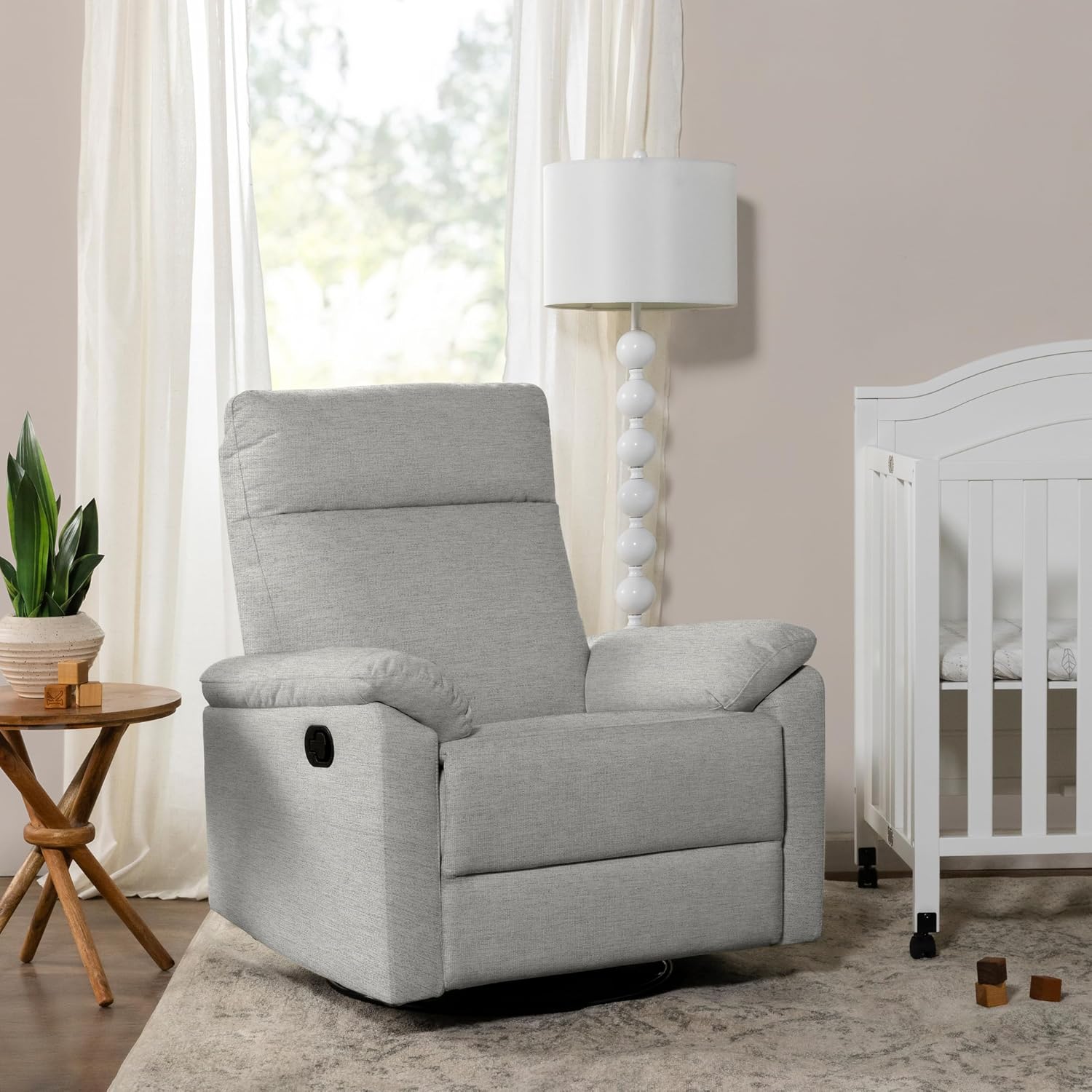 Suzy Glider Recliner Nursery Chair - Glider Rocking Chair for Nursery and Living Room - GREENGUARD Gold, FSC & Certi-PUR US Certified - 360° Swivel Rocker Recliner Chair (Frost Grey)