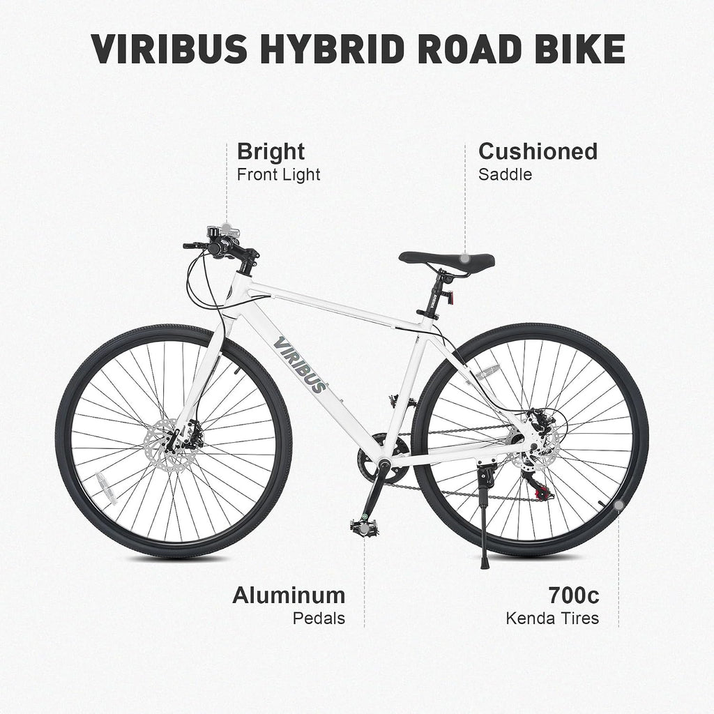 VIRIBUS Hybrid Bikes, 28 inch Mens Hybrid Bicycle 7 Speed with Lightweight Aluminum Frame & Disc Brakes, 700C Retro Vintage Adult Bike for Tall Men & City Commuters 85% Pre-Assembled