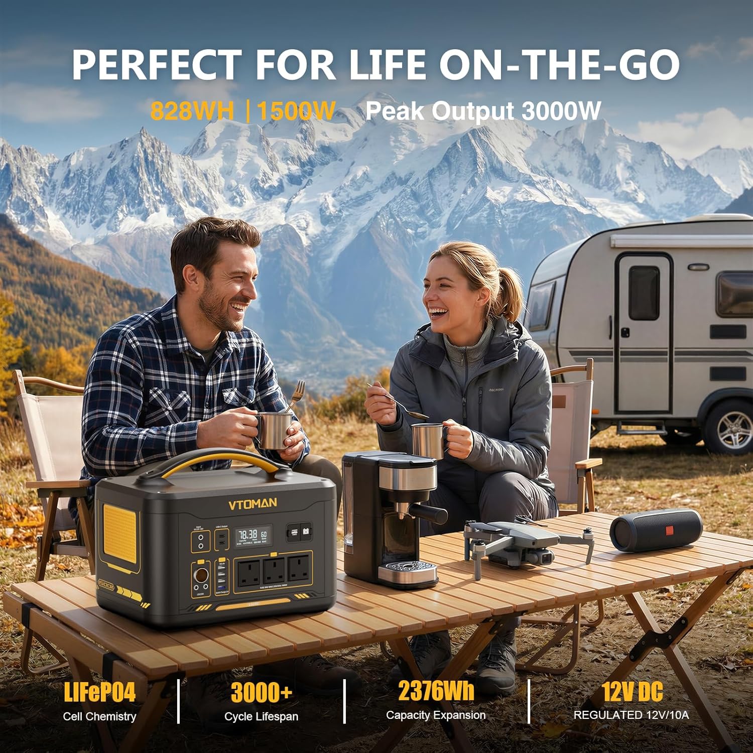 VTOMAN Jump 1500X Solar Generator with 110W Solar Panel, 828Wh Portable Power Station with 3 1500W (Peak 3000W) AC Outlets, 100W USB-C Output Fast Charge for Outdoor Camping, Home Backup, RV Travel