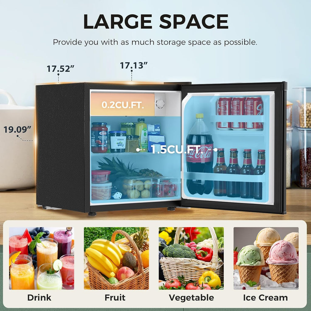 Antarctic Star 1.7 Cu.Ft Compact Refrigerator with Freezer,Adjustable Thermostat,Removable Glass Shelf,Single Reversible Door Mini Fridge for Bedroom,Office,Dorm,Black