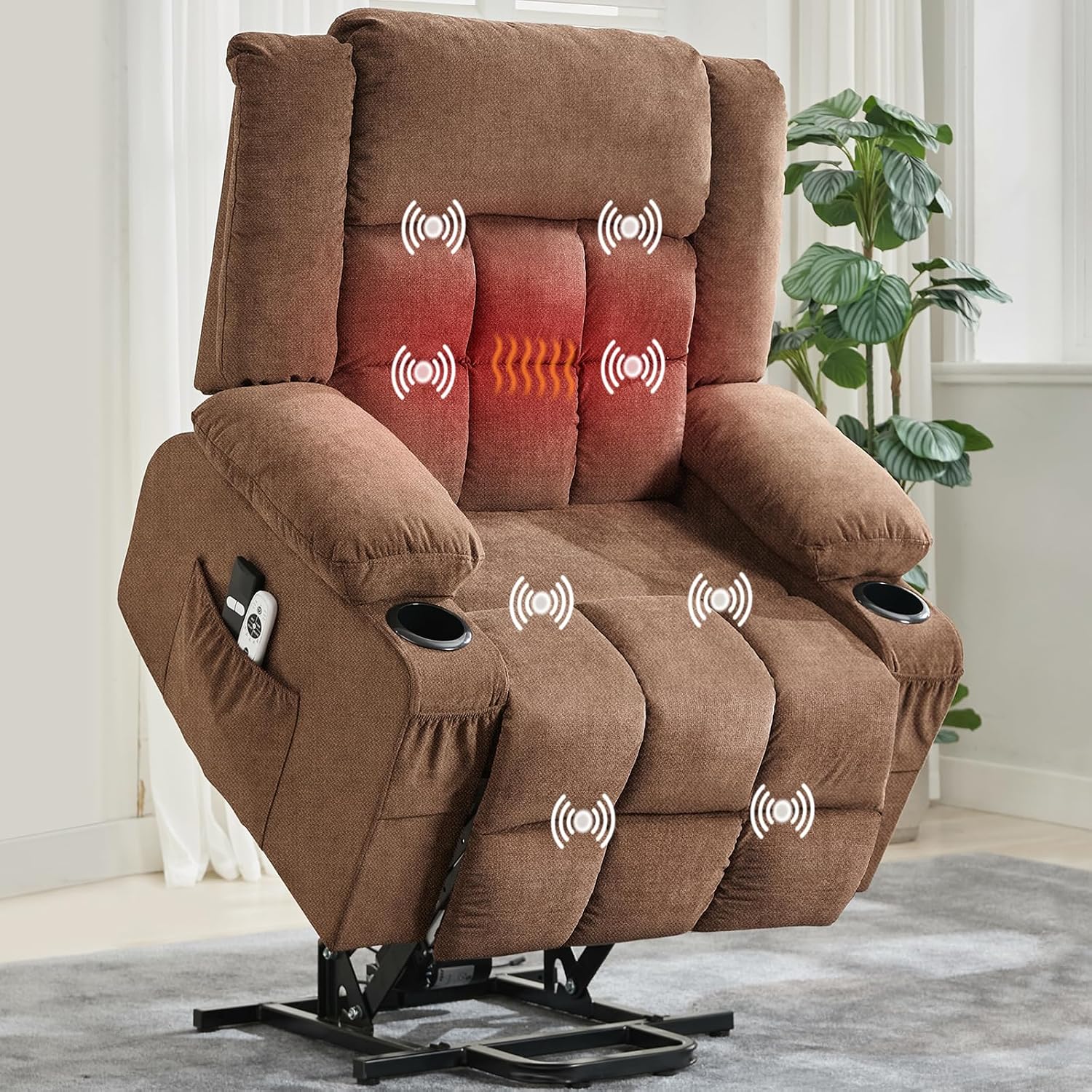 Garvee Power Lift Recliner Chair with Massage and Heat for Elderly Adults Lazy Boy Single Sofa Seat with 3 Positions 2 Side Pockets Cup Holders USB Ports Remote Control