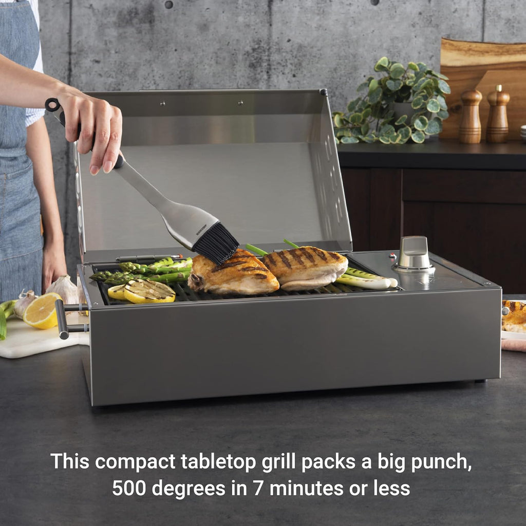 Kenyon B70200 City Grill, Portable Grill, Stainless Steel, Single Burner, Knob Control, Faceted Lid, UL Approved For Use Indoors And Outdoors, Flame-Free, 120V