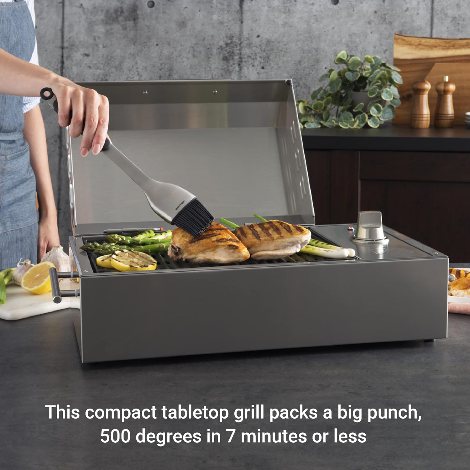 Kenyon B70200 City Grill, Portable Grill, Stainless Steel, Single Burner, Knob Control, Faceted Lid, UL Approved For Use Indoors And Outdoors, Flame-Free, 120V