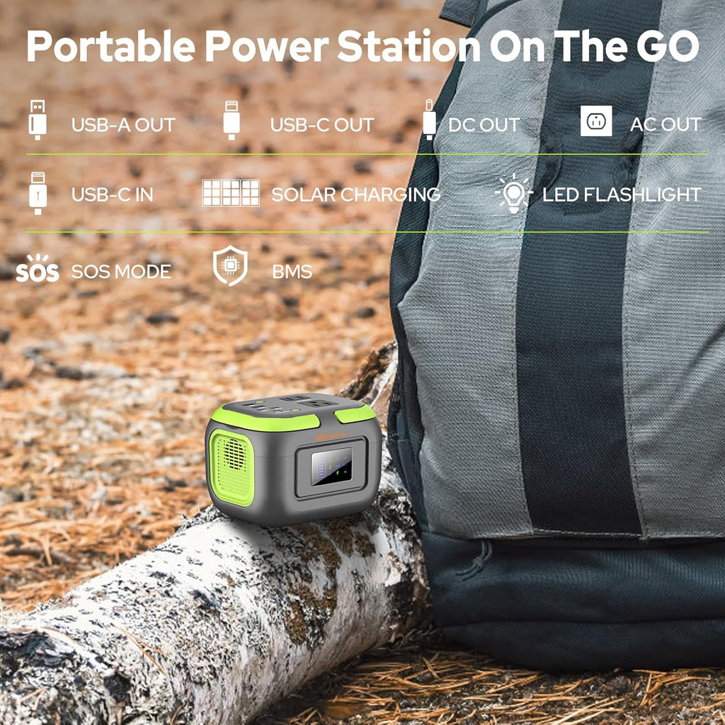 Portable Solar Power Station with Foldable Solar Panel 30W, 110V 120W AC Outlet Solar Power Bank Generator with Panel, Camping Battery Bank with USB C for Laptop Smart Device Outdoor Hiking Fishing