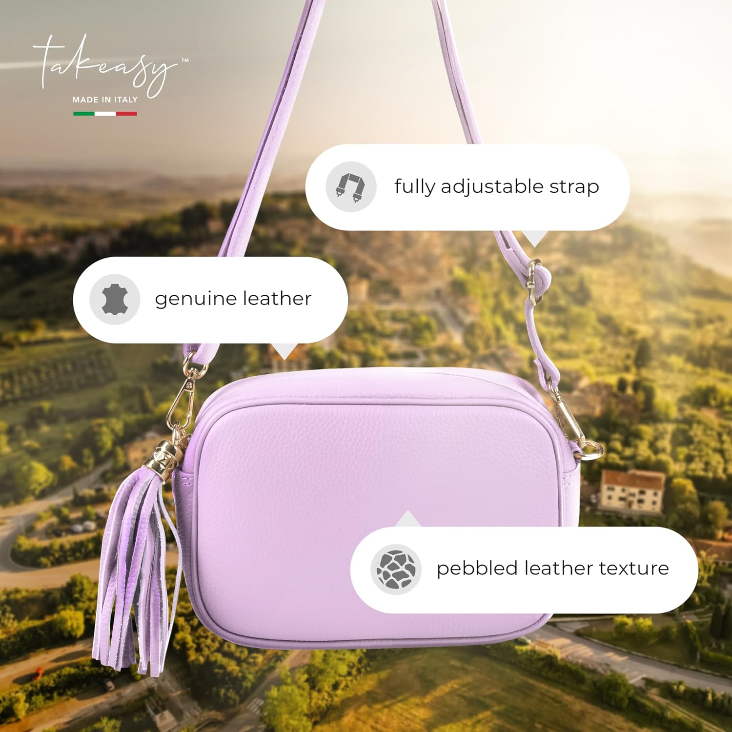 Italian Calf Leather Crossbody Bag for Women with Tassel Zipper | Small Camera Purse Shoulder Handbag Pocketbook