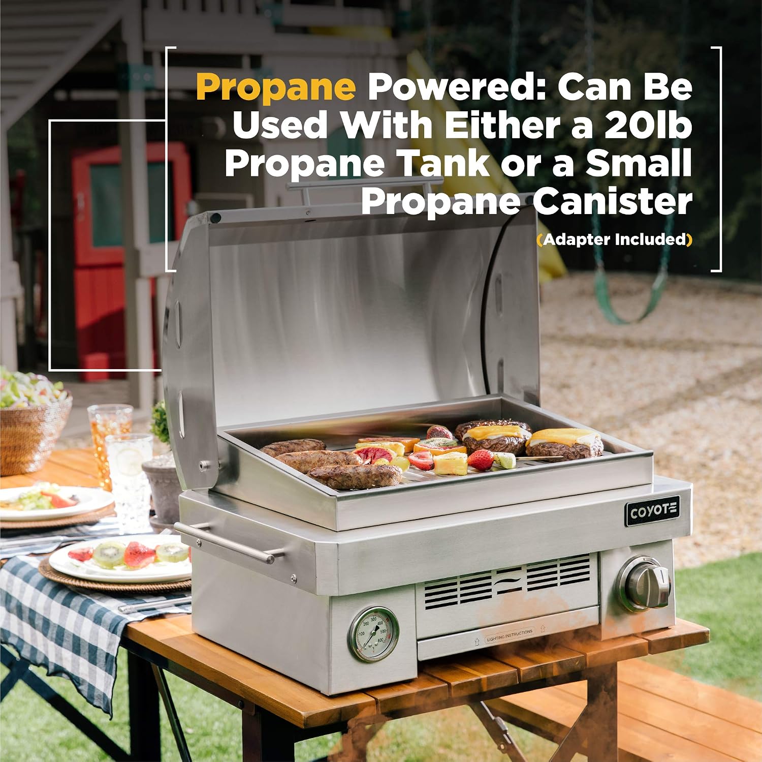 COYOTE OUTDOOR LIVING Portable Propane Gas Grill, 25 Inch Portable Grill with Ceramic Heat Control Grid - C1PORTLP