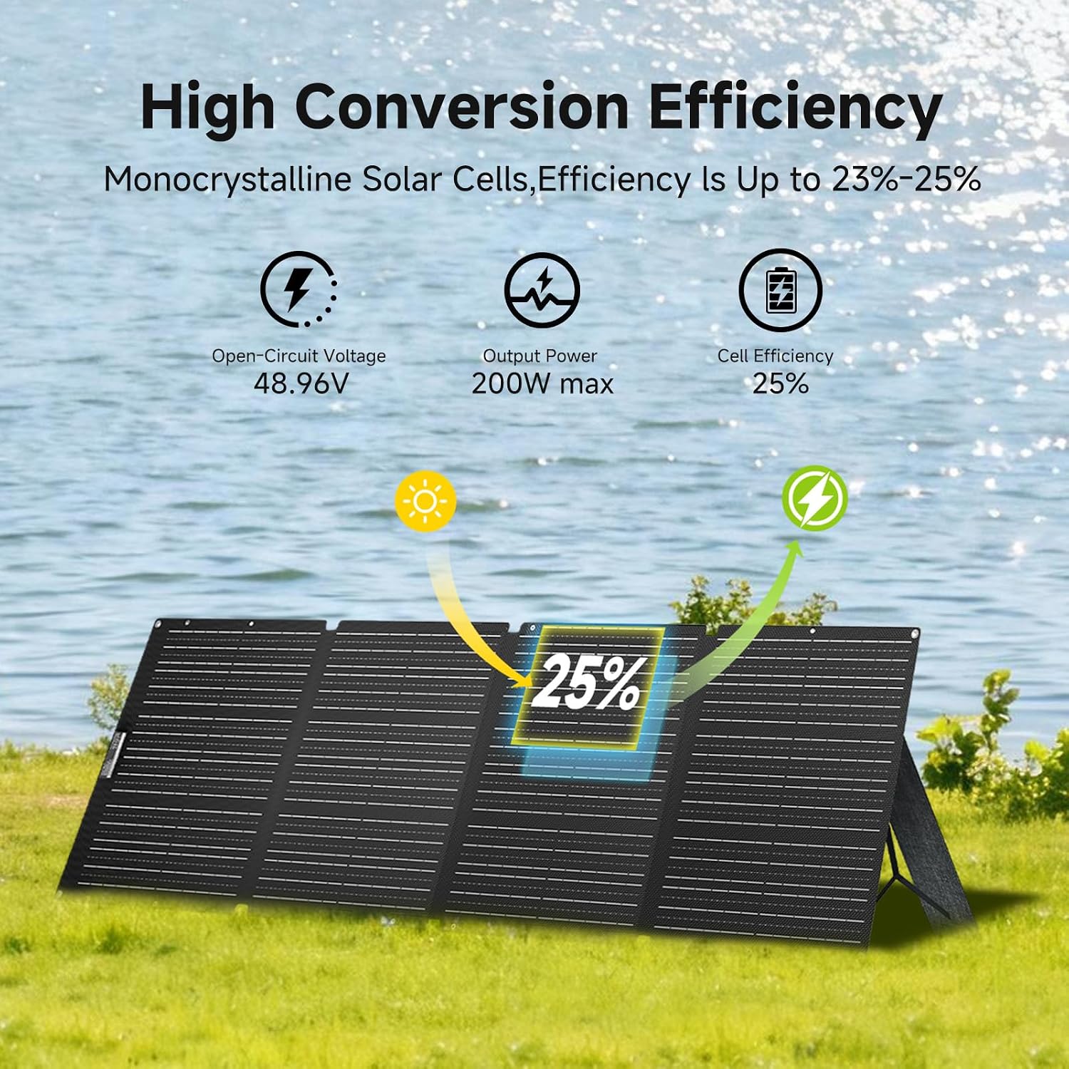 ALLPOWERS 200 Watt Portable Solar Panel SE200, 25% High Efficiency Foldable Solar Charger, IP68 Waterproof, for Solar Generators Camping RV Off Grid