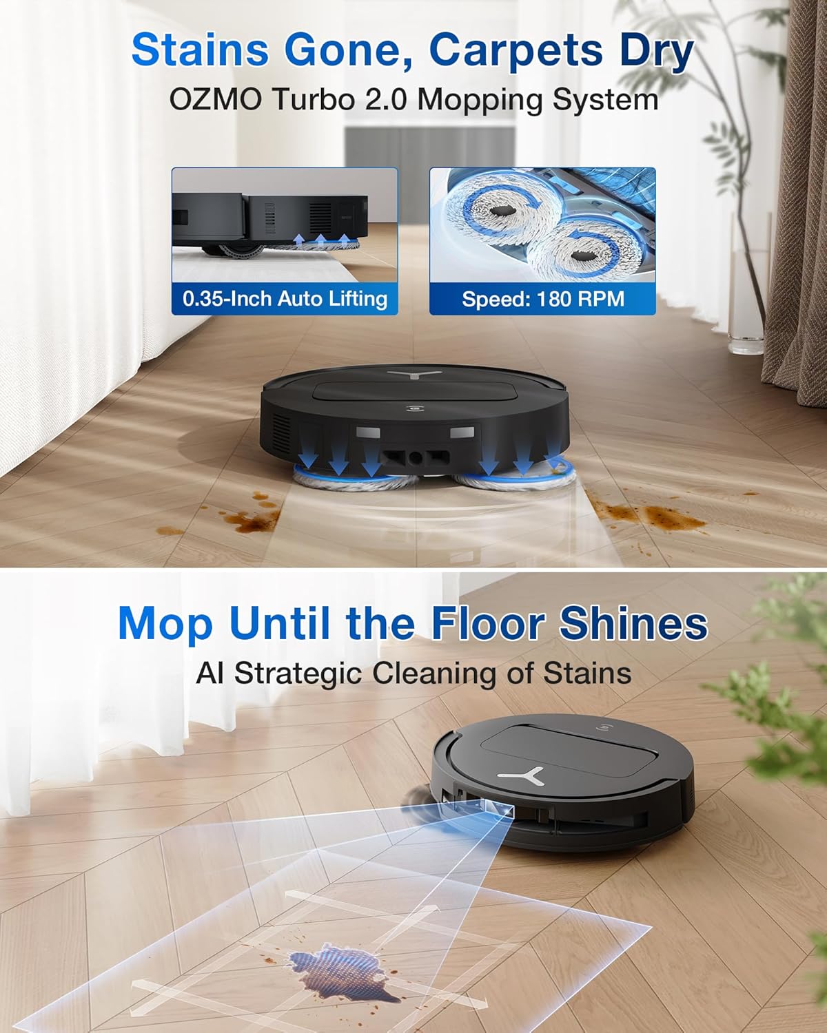 ECOVACS DEEBOT T50 PRO Omni Robot Vacuum and Mop, 3.19' Ultra-Slim, 15,000Pa Suction, ZeroTangle 2.0, TruEdge Edge Cleaning, AIVI 3D Obstacle Avoidance, Auto Mop Wash & Dry, Self-Emptying