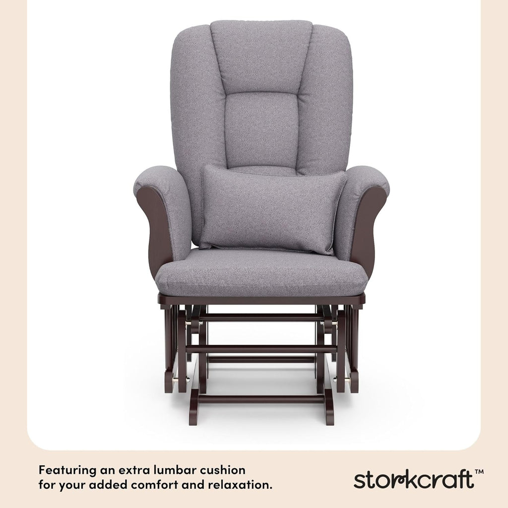 Storkcraft Tuscany Custom Glider and Ottoman with Free Lumbar Pillow (Espresso/Slate Gray Swirl) - Cleanable Upholstered Comfort Rocking Nursery Chair with Ottoman