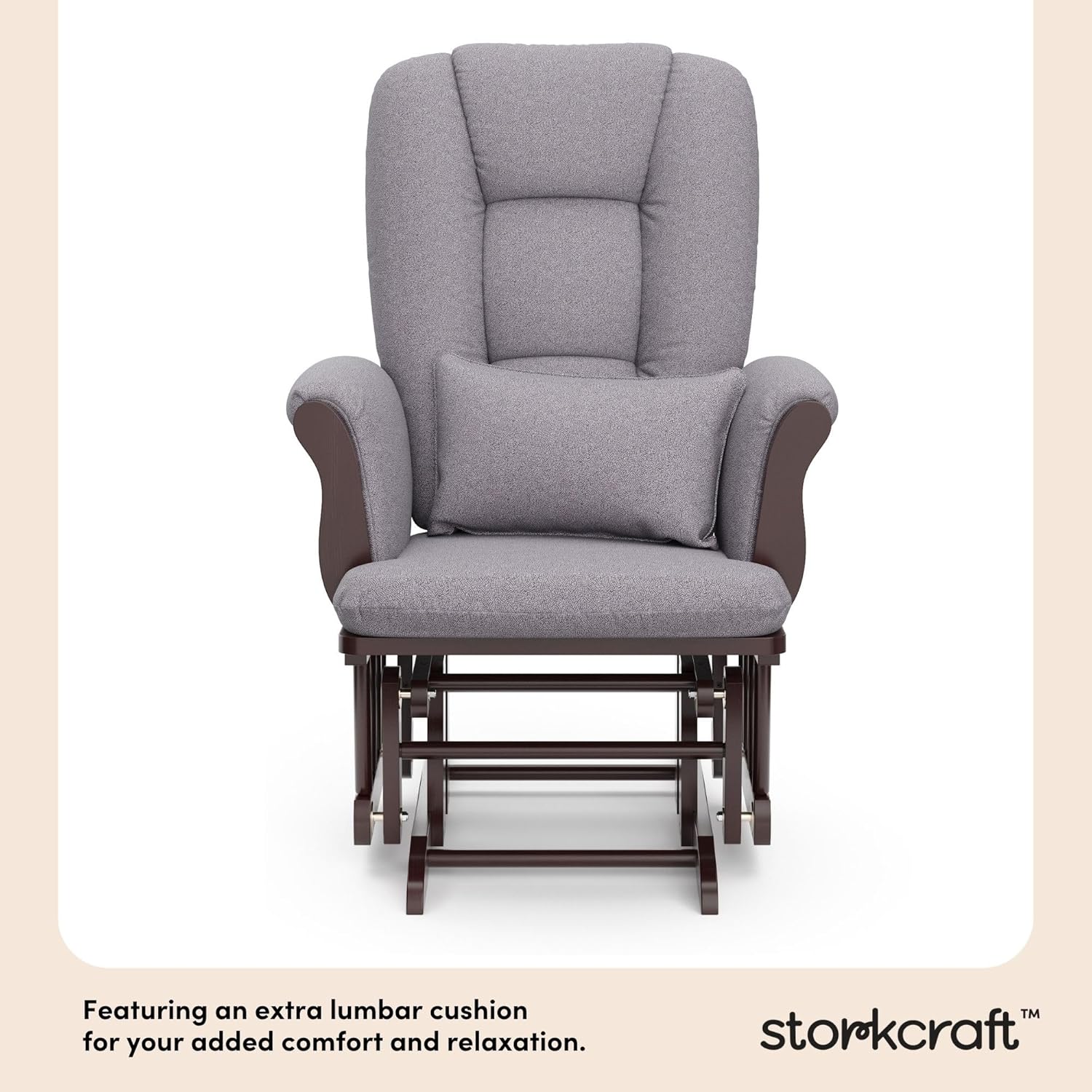 Storkcraft Tuscany Custom Glider and Ottoman with Free Lumbar Pillow (Espresso/Slate Gray Swirl) - Cleanable Upholstered Comfort Rocking Nursery Chair with Ottoman