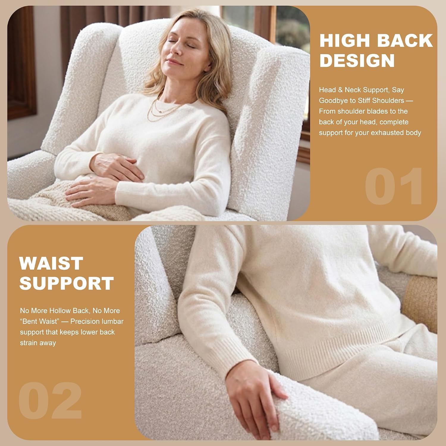 Power Nursery Rocking Chairs Set of 2, Skin-Friendly Teddy Fabric Nursery Recliner Chair Swivel Gilder, Power Nursing Chair for Adults with Waist Pillow, USB Charging,Beige