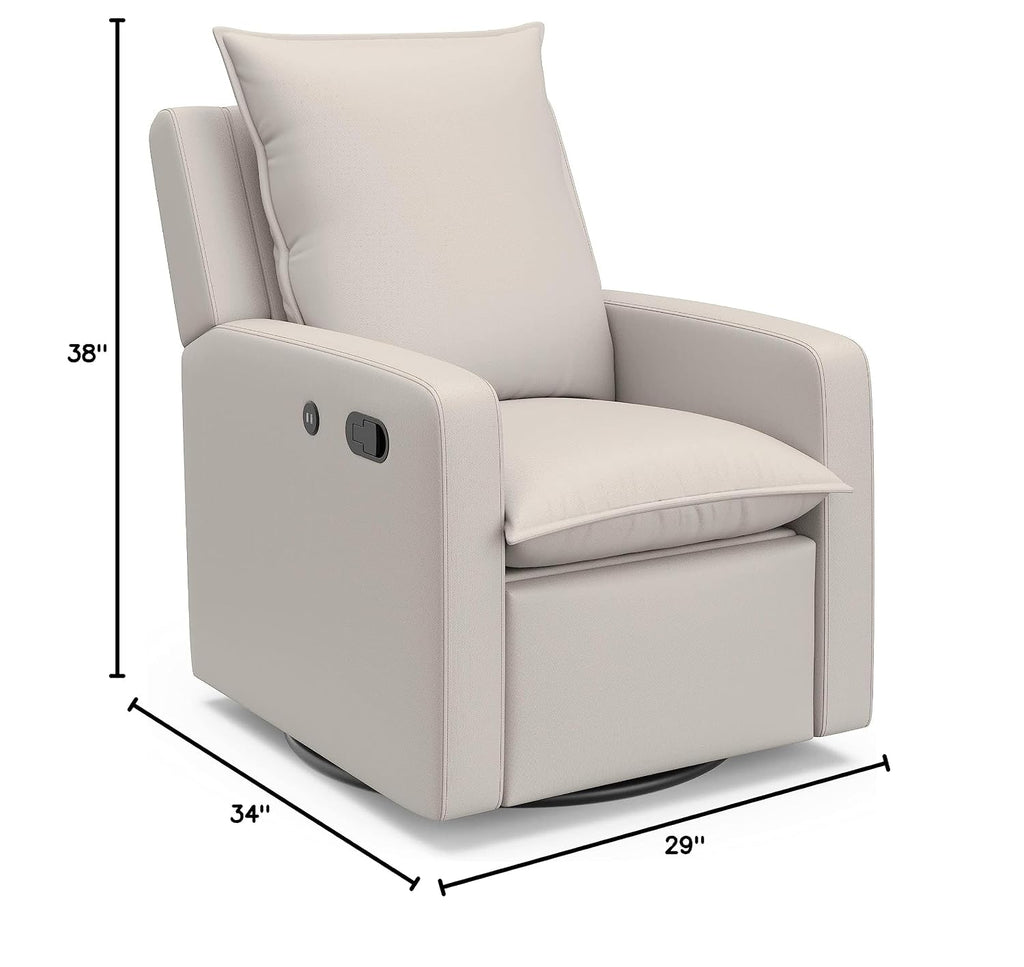 Storkcraft Timeless Reclining Glider (Ivory) -USB Charging Port, 360-Degree Metal Swivel Base, Manual Extending Foot Rest, Supportive Cushions, Durable Fabric
