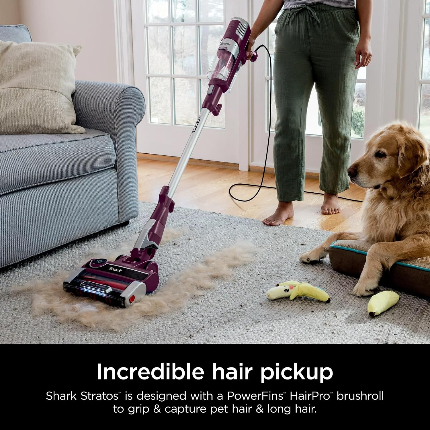 Shark HZ3000 Stratos Ultralight Corded Stick Vacuum with DuoClean PowerFins HairPro, Self-Cleaning Brushroll, & Odor Neutralizer Technology, Red Plum (Renewed)