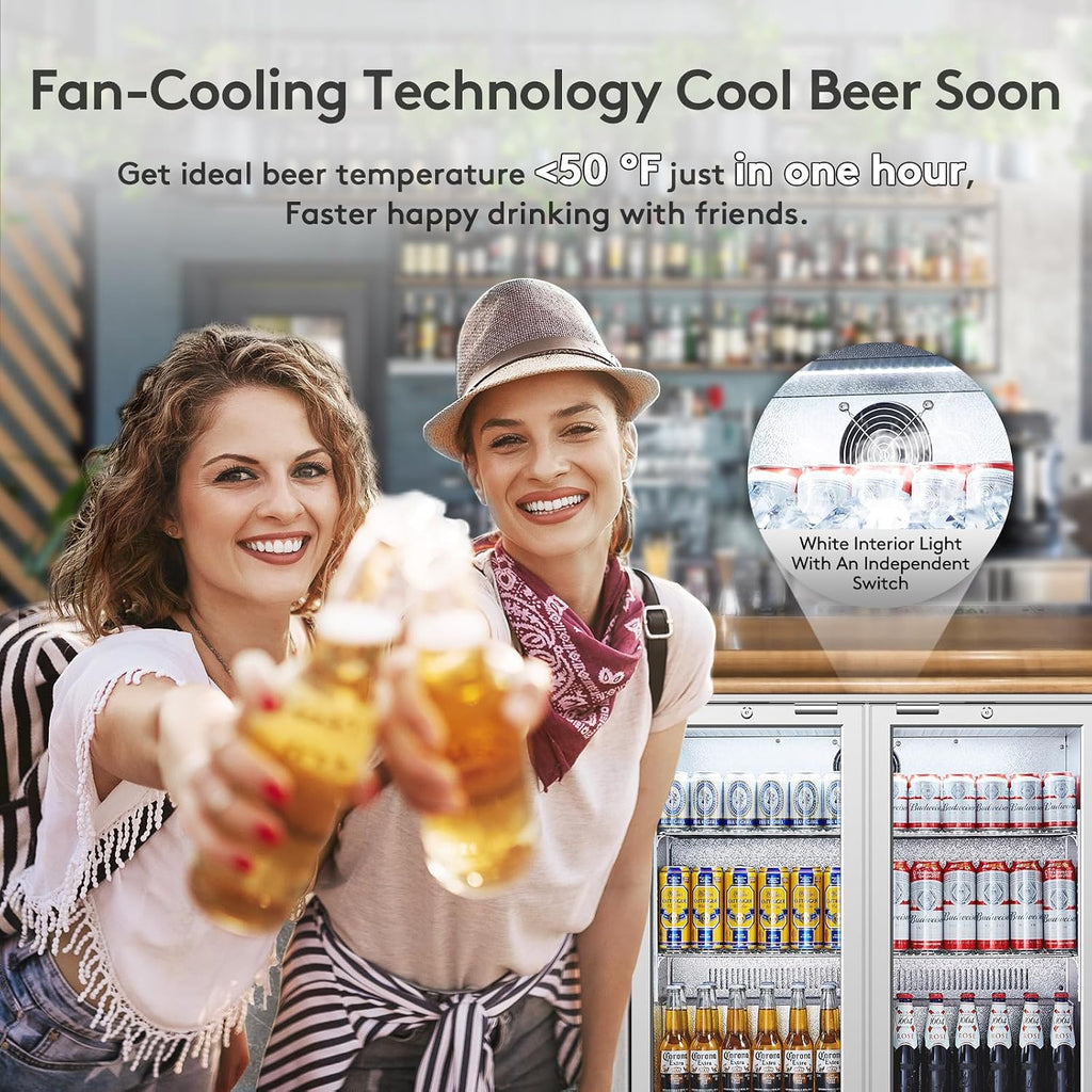 BODEGA BODEGACOOLER Back Bar Cooler With 2 Glass Doors,7.4 Cu.Ft Stainless Steel Commercial Back Bar Fridgewith LED Lighting, Counter Height Bar Beverage Cooler for Beer,Soda Drinks,Wine