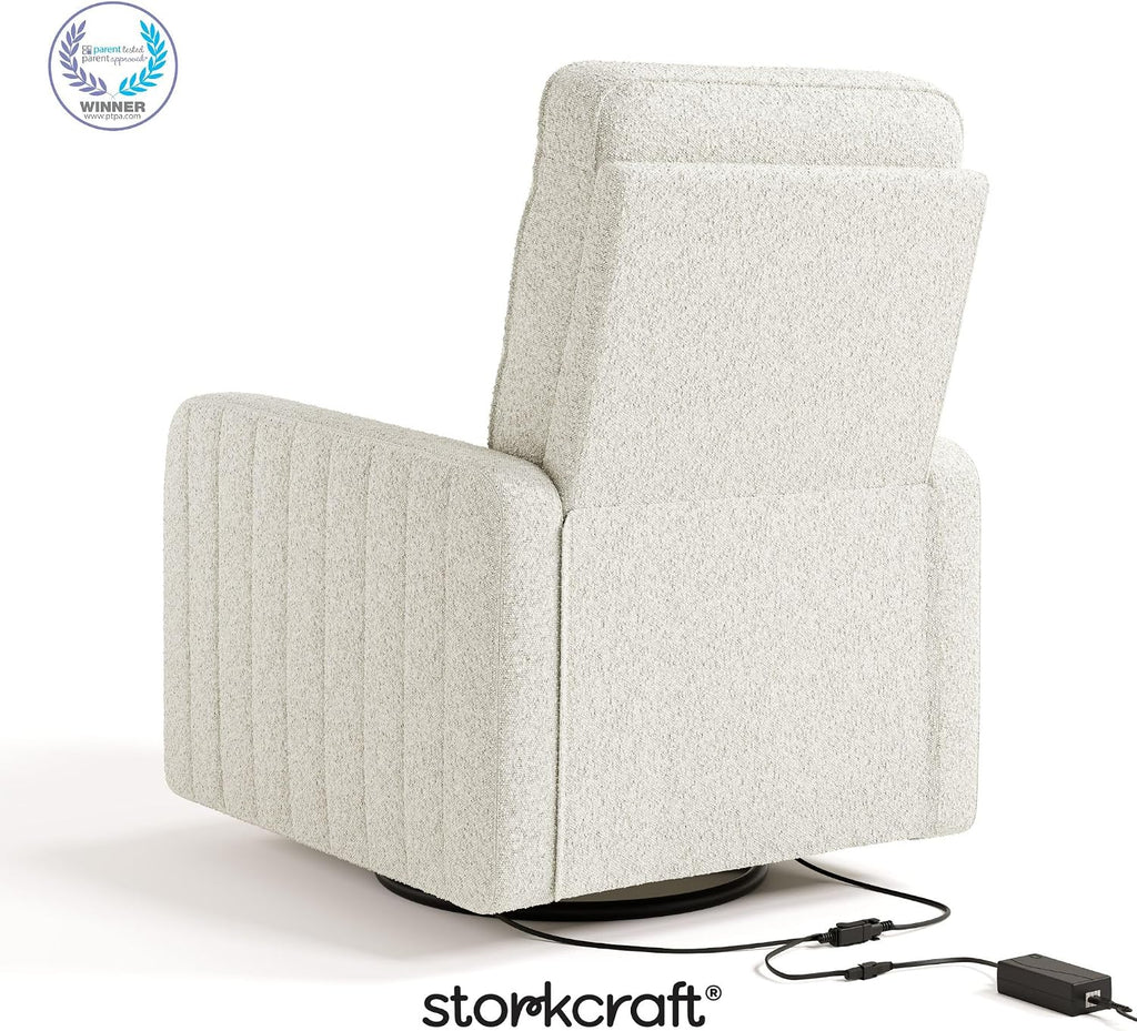 Storkcraft Kyoto Deluxe Power Recliner Swivel Glider (Ivory Boucle) – Premium Electronic Power Recliner for Nursery, Includes Dual-USB Charging Port with USB-A & USB-C, Glider Rocking Chair