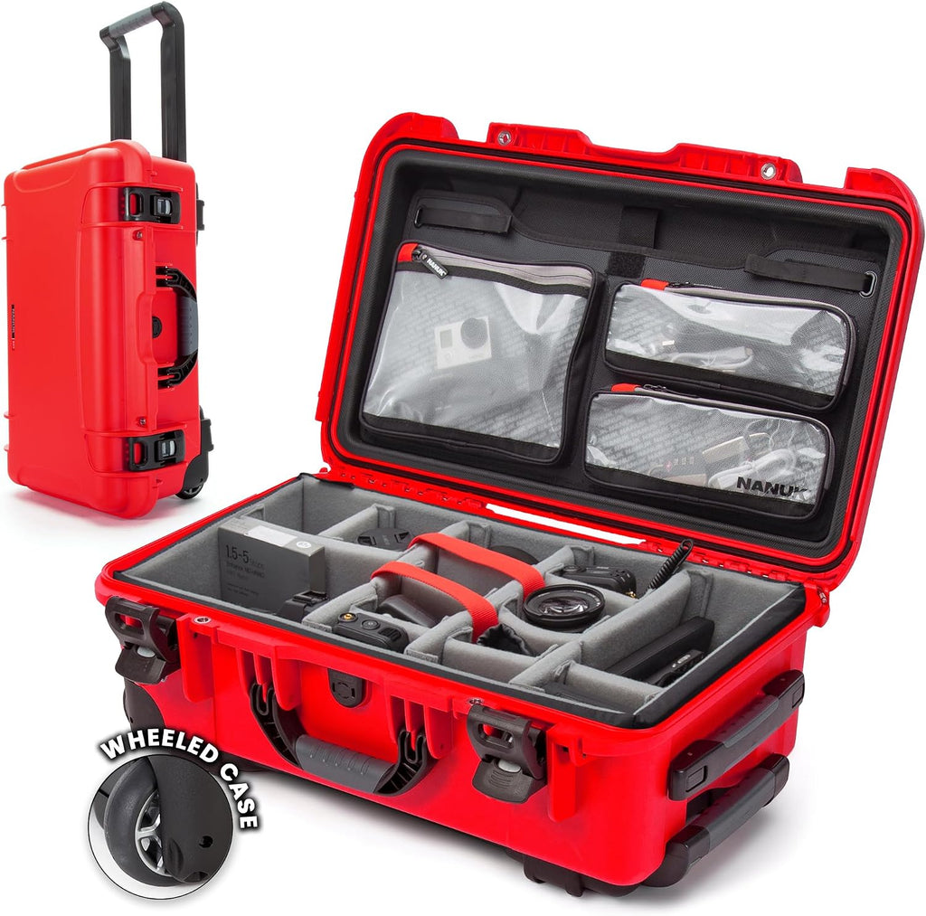 NANUK 935 Pro Photo Kit – Waterproof Travel Camera Hard Case with Padded Dividers and Wheels, 22' x 14' x 9' - Dustproof and Impact Resistant, Airline Carry-On Approved – Red