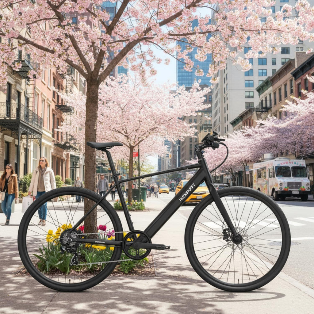 PUCKIPUPPY Electric Bike for Adults, 42lb Air-Light Aluminum Ebike with Torque Sensor, 28' Electric Bicycle with 360Wh Energy Battery, 600W 25MPH Peak E Bike, 7 Speed, 45Nm, Leather seat