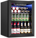 Feelfunn Beverage Refrigerator Cooler - 16 Bottle 68 Can Mini Fridge with Glass Door, Soda Wine Beer Drink Fridge - Small Refrigerator for Office Home Bedroom Dorm Bar, 1.7 Cu.Ft, Black