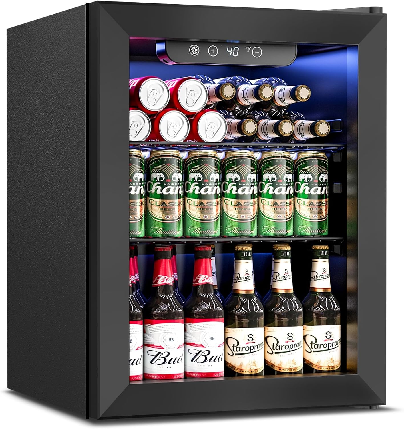 Feelfunn Beverage Refrigerator Cooler - 16 Bottle 68 Can Mini Fridge with Glass Door, Soda Wine Beer Drink Fridge - Small Refrigerator for Office Home Bedroom Dorm Bar, 1.7 Cu.Ft, Black