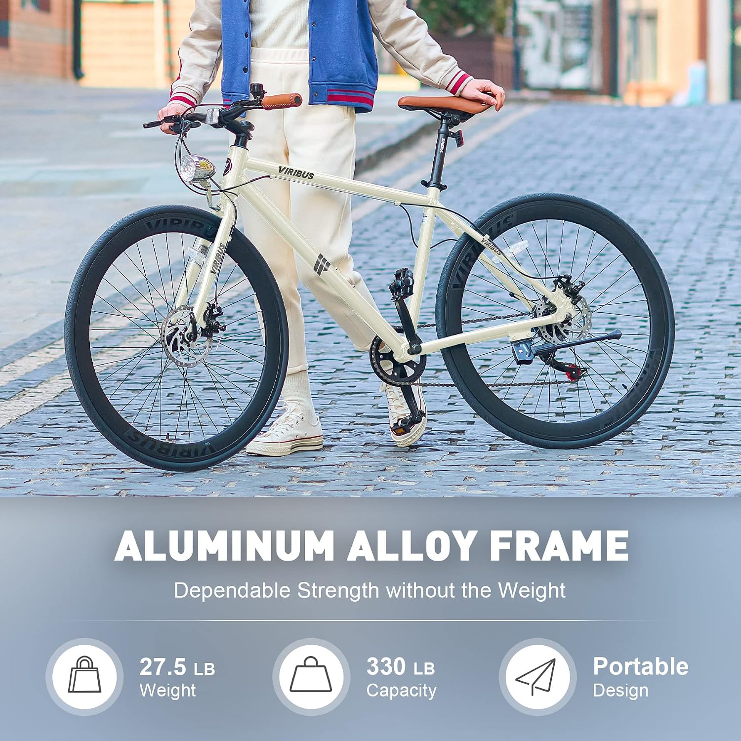 VIRIBUS Hybrid Bikes, 28 inch Mens Hybrid Bicycle 7 Speed with Lightweight Aluminum Frame & Disc Brakes, 700C Retro Vintage Adult Bike for Tall Men & City Commuters 85% Pre-Assembled