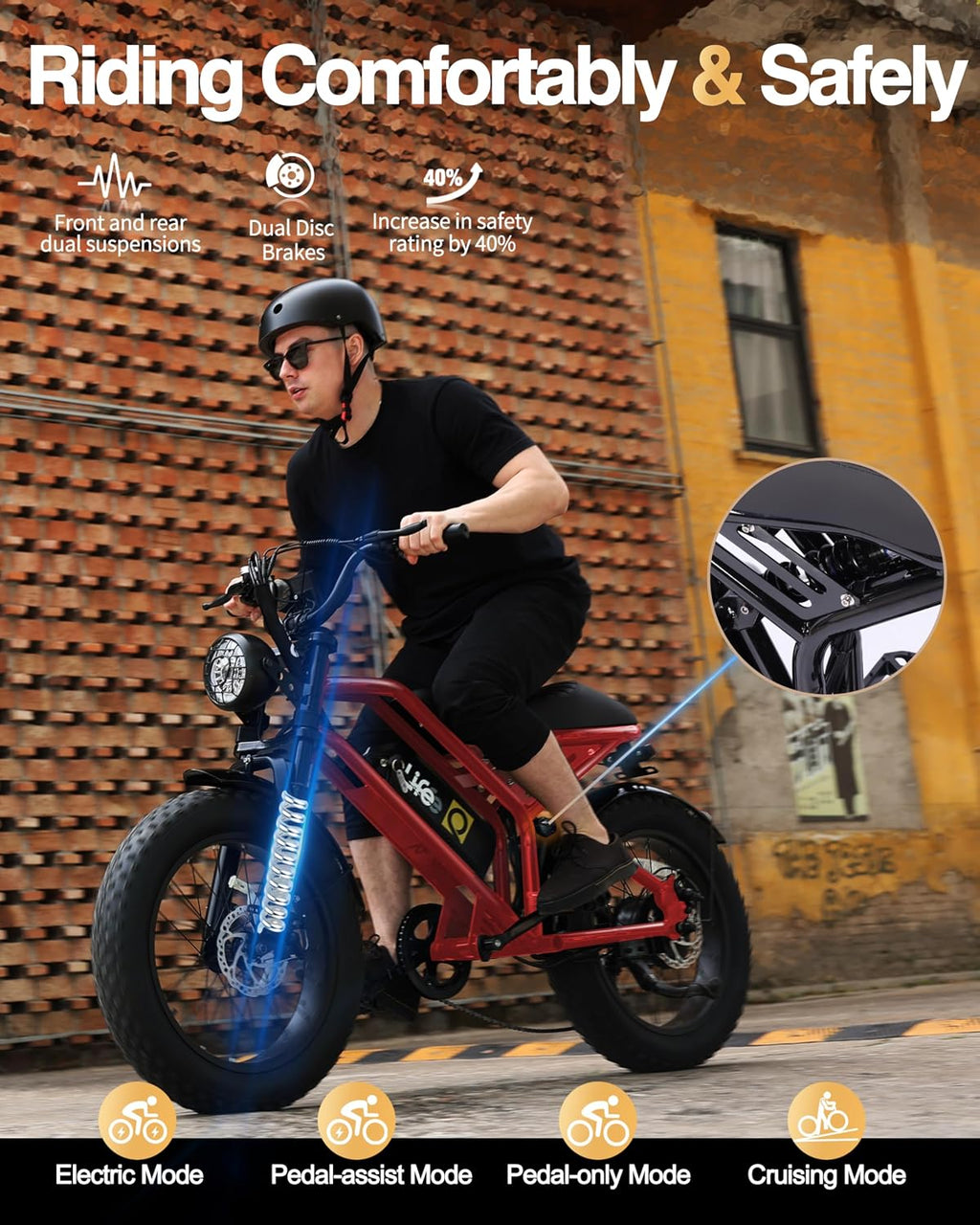 Qlife Electric Bike for Adults/Teens Spark-1500W Peak Motor 20' Fat Tires 28MPH(Unlock to 35MPH) Dirt Bike, 624-1248Wh Removable Battery Ebike, Dual Suspension & Brakes Motorcycle, 21-Speed Bicycle
