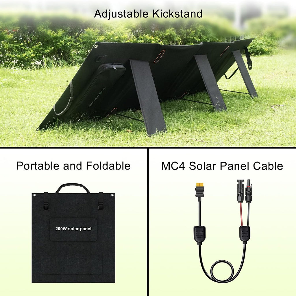 SolarPlay 200W Portable Solar Panel, Foldable IP65 Waterproof with Adjustable Kickstands, Compatible with Power Stations & Solar Generators for RVs, Camping, Power Backup