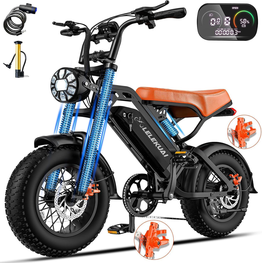 LELEKUAI Electric Bike for Adults, 1200W Peak Power Ebike, 28MPH, 48V 18Ah Removable Battery, 35-Mile Range, 500 LBS Capacity, 16''×4.0'' Fat Tire e-Bike, Moped Electric Bicycle for All-Terrain