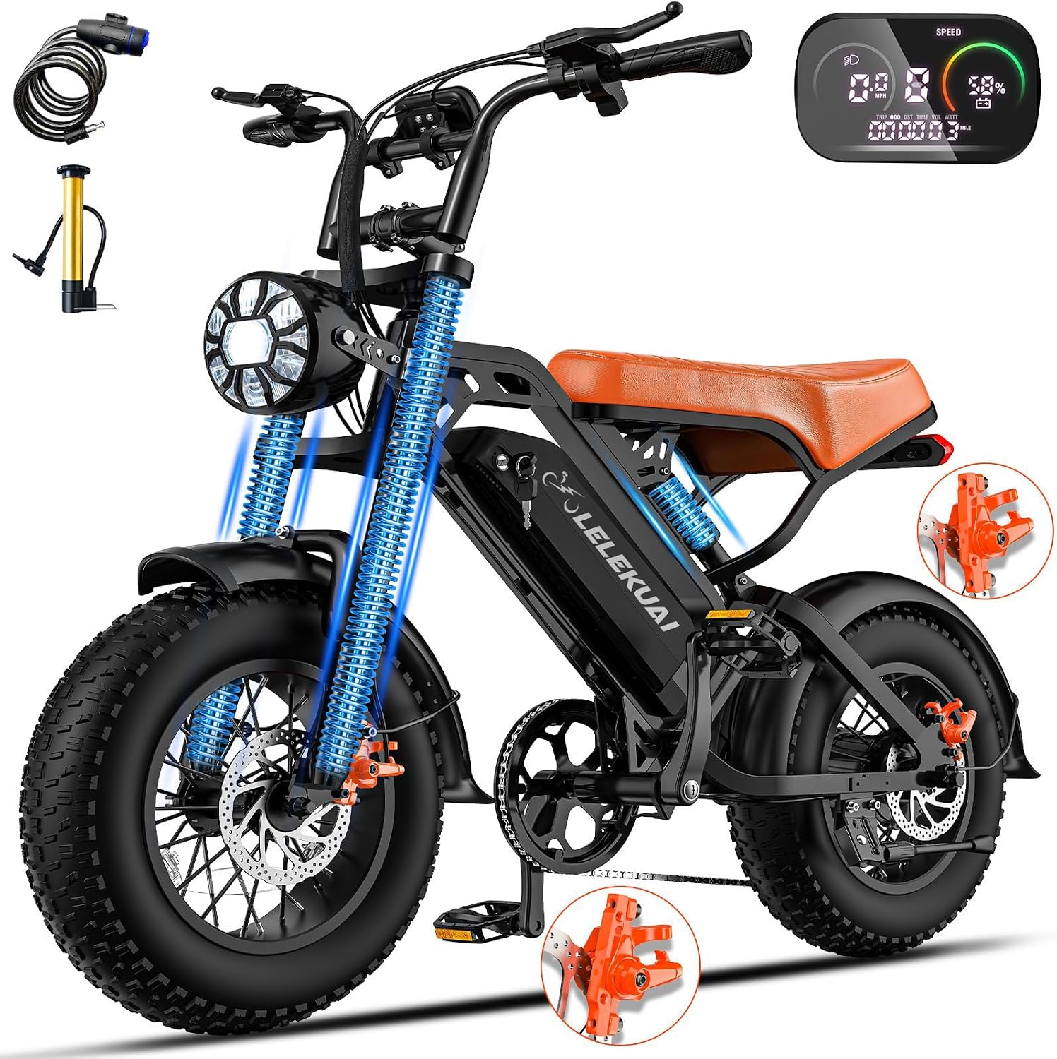 LELEKUAI Electric Bike for Adults, 1200W Peak Power Ebike, 28MPH, 48V 18Ah Removable Battery, 35-Mile Range, 500 LBS Capacity, 16''×4.0'' Fat Tire e-Bike, Moped Electric Bicycle for All-Terrain